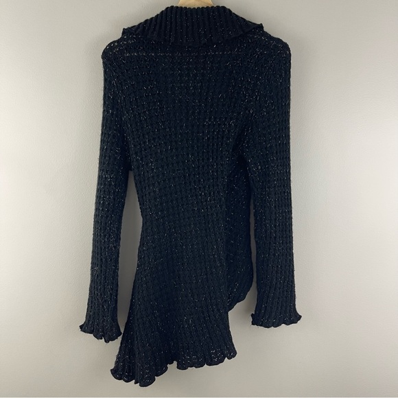 SAY WHAT? Vintage Y2K 2000 Black Crochet Knit Asymmetrical Hem Cardigan Sweater - Picture 10 of 14